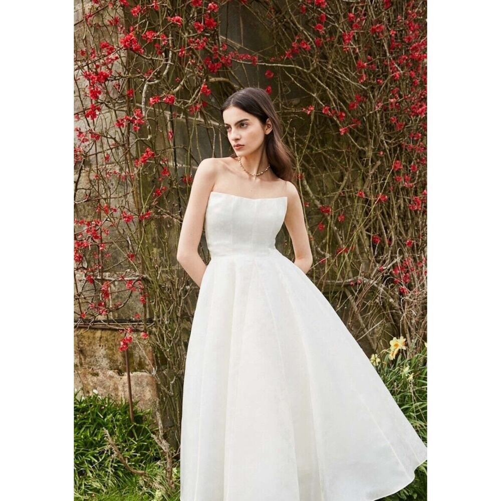 $6000 MARKARIAN Odelina Strapless Crystal-trim Midi Dress Wedding Bridal…